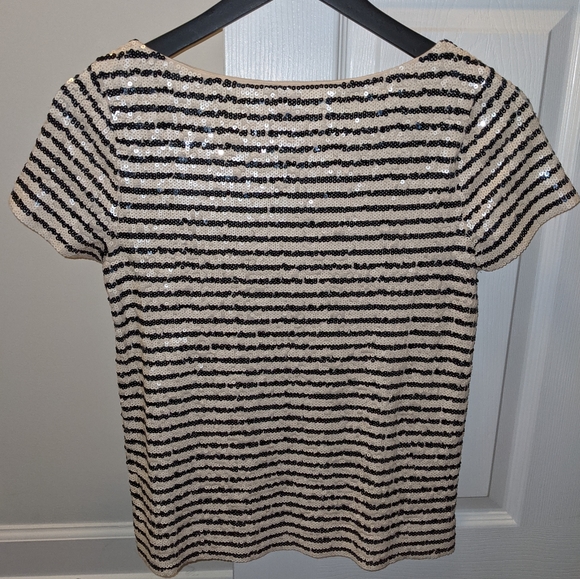 J. Crew XS cream & black striped sequin blouse - Picture 2 of 4